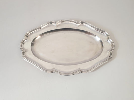 French Vintage Silver Metal Oval Serving Tray