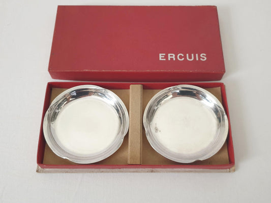 Pair of French Ercuis Small Silver Plated Coasters  - 2 Silver Plated Small Nut Dishes