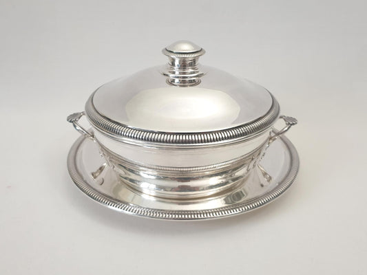 French Medium Silver Plated Oven Safe Covered Vegetable Dish or Casserole Dish with Matching Serving Plate