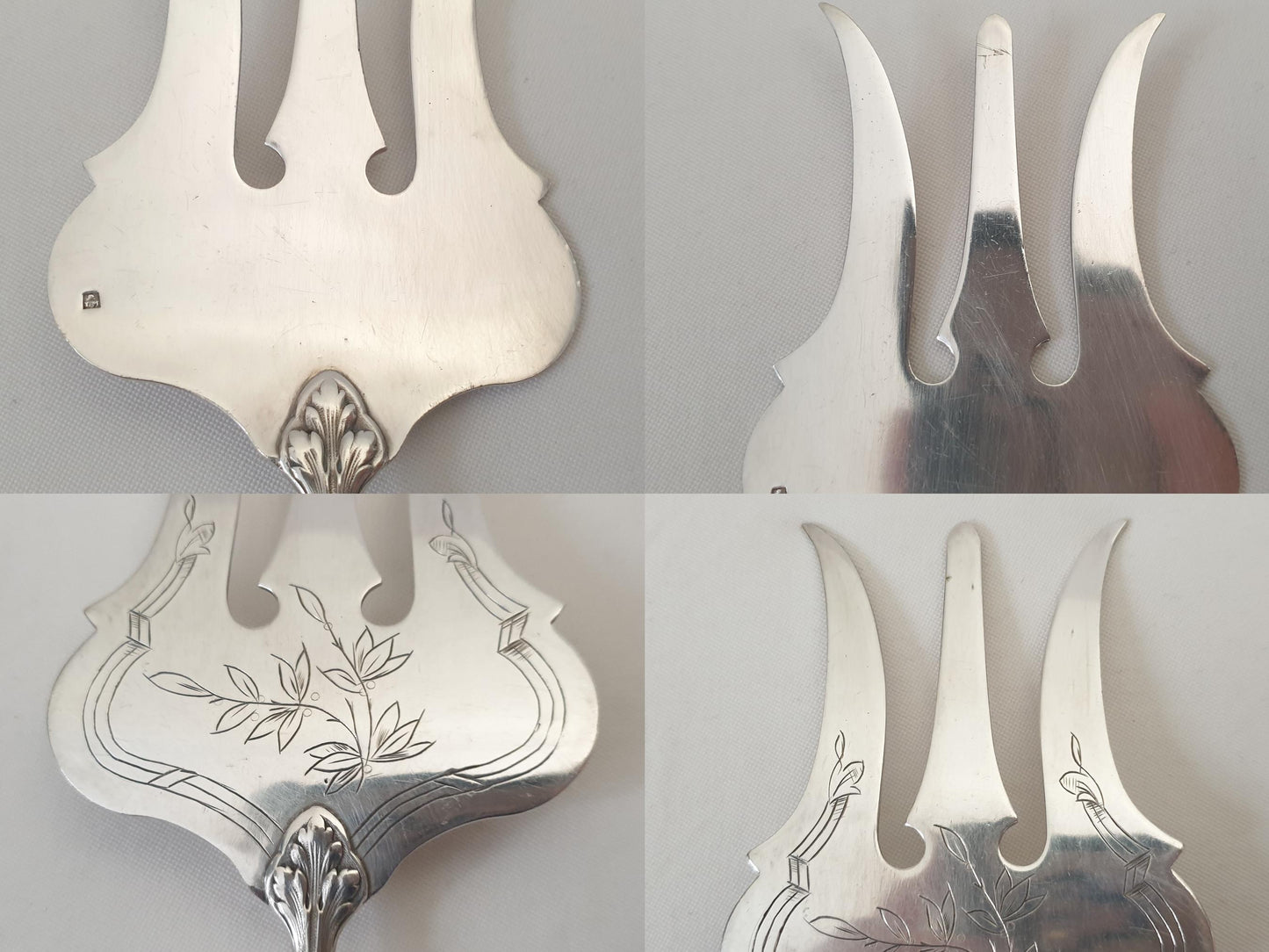 French Antique 2 Piece Fish Serving Set in 950 Silver & Silver Plated Metal – Louis XVI Style Fork and Knife