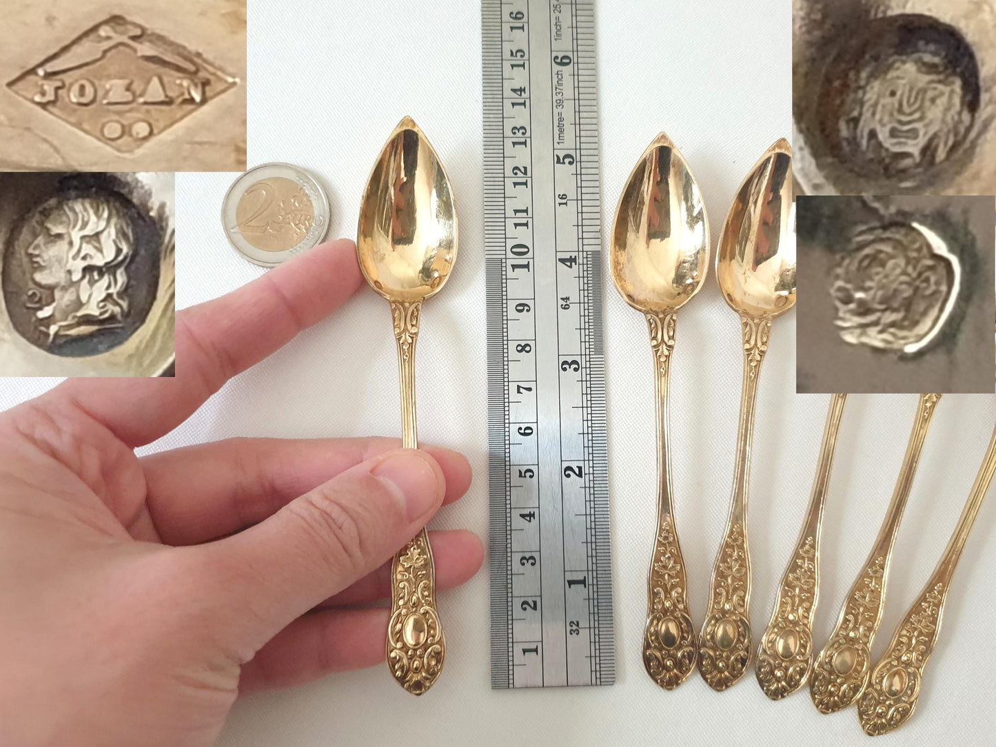 Set of 12 Antique French Fruit or Jam Spoons in Silver Vermeil (Gilded) by François Pamphile Jozan