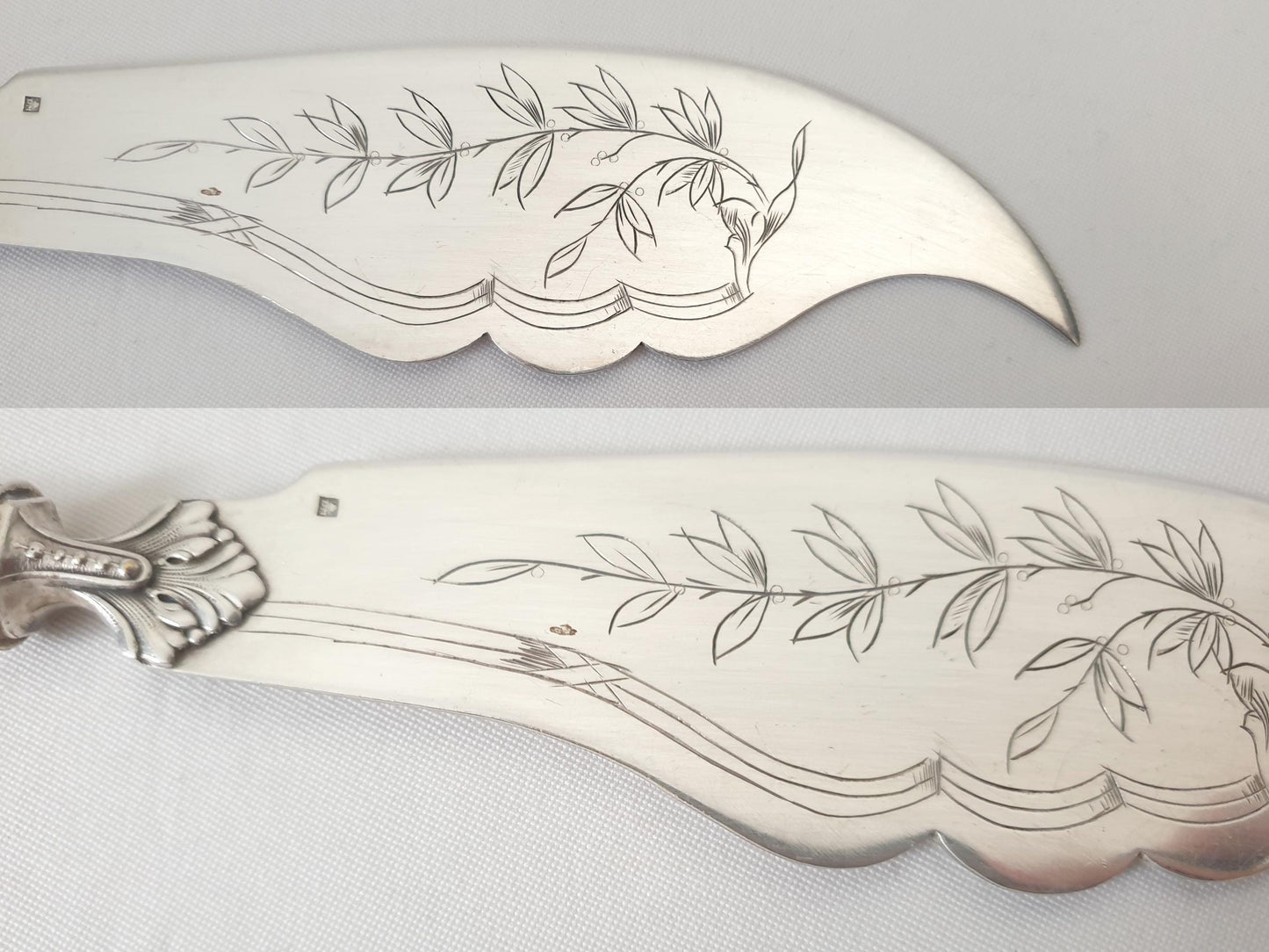 French Antique 2 Piece Fish Serving Set in 950 Silver & Silver Plated Metal – Louis XVI Style Fork and Knife