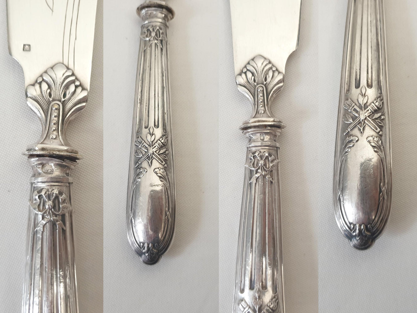 French Antique 2 Piece Fish Serving Set in 950 Silver & Silver Plated Metal – Louis XVI Style Fork and Knife