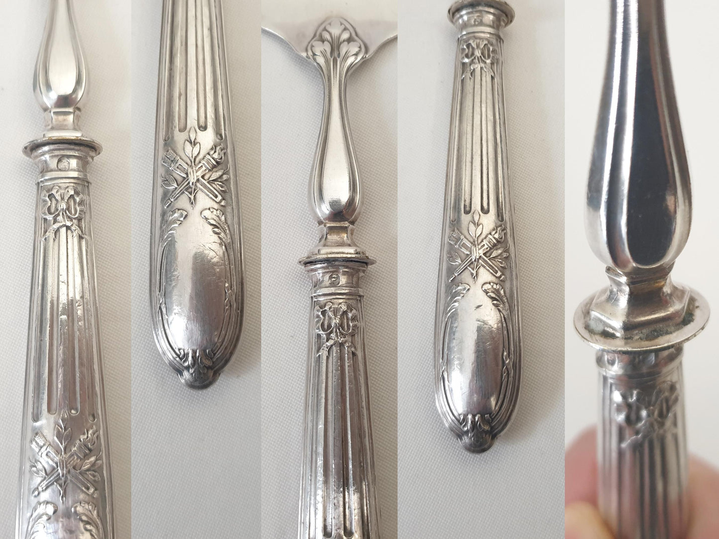 French Antique 2 Piece Fish Serving Set in 950 Silver & Silver Plated Metal – Louis XVI Style Fork and Knife