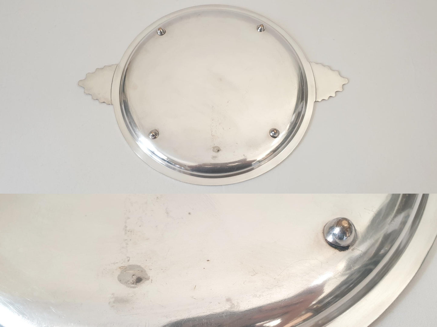 Vintage Silver Plated Circular Footed Serving Tray with Shell Handles – Centerpiece Platter on Four Feet