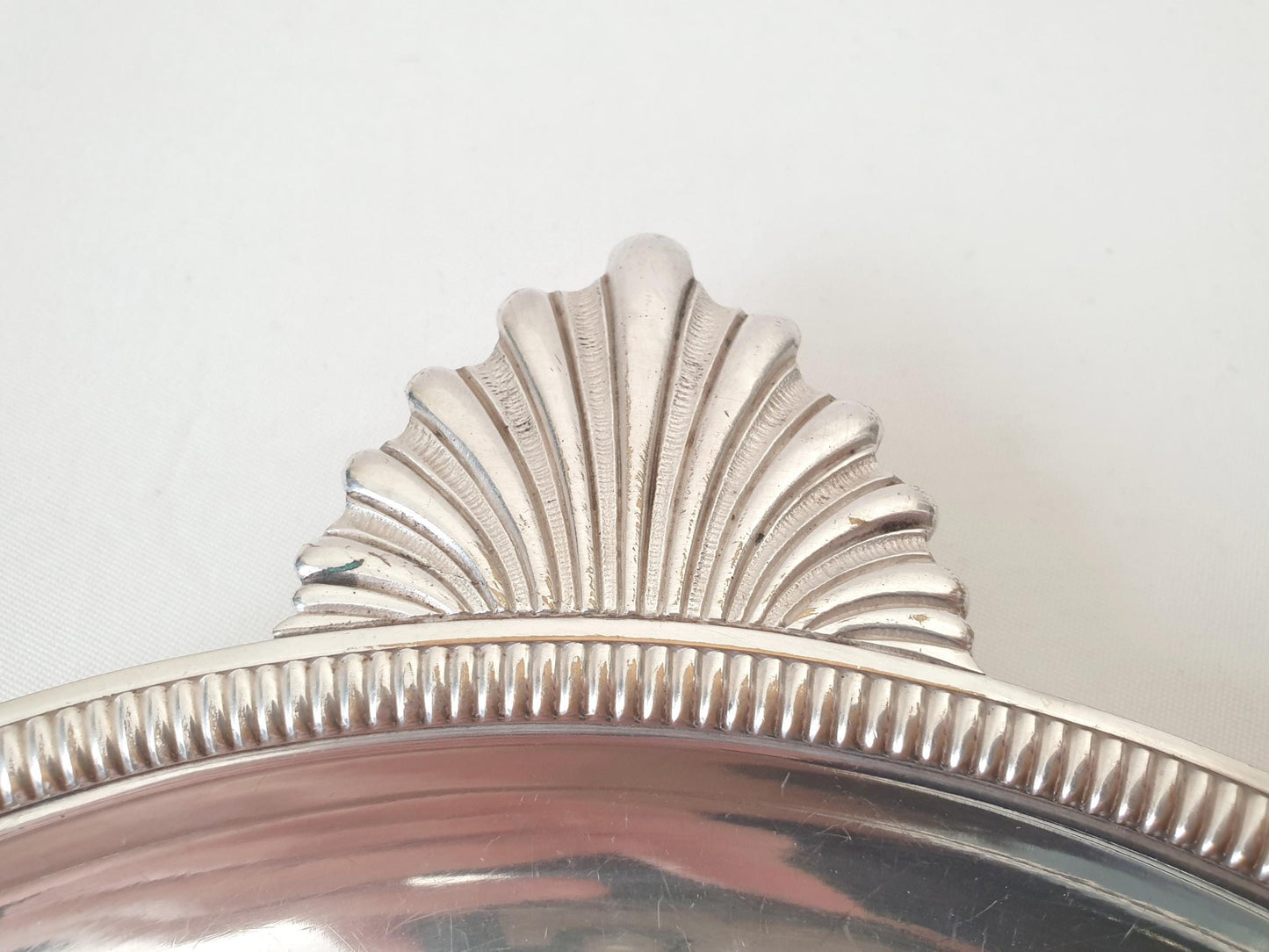Vintage Silver Plated Circular Footed Serving Tray with Shell Handles – Centerpiece Platter on Four Feet