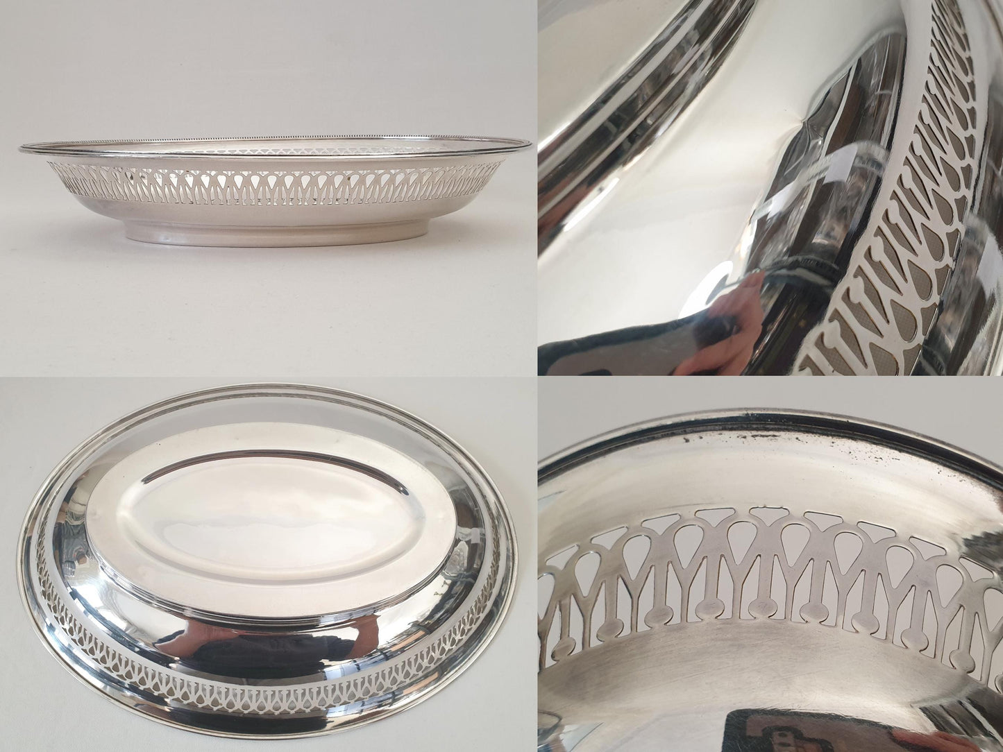 Vintage Silver Plated Bread Basket – Pierced Oval Centerpiece Tray with Beaded Rim