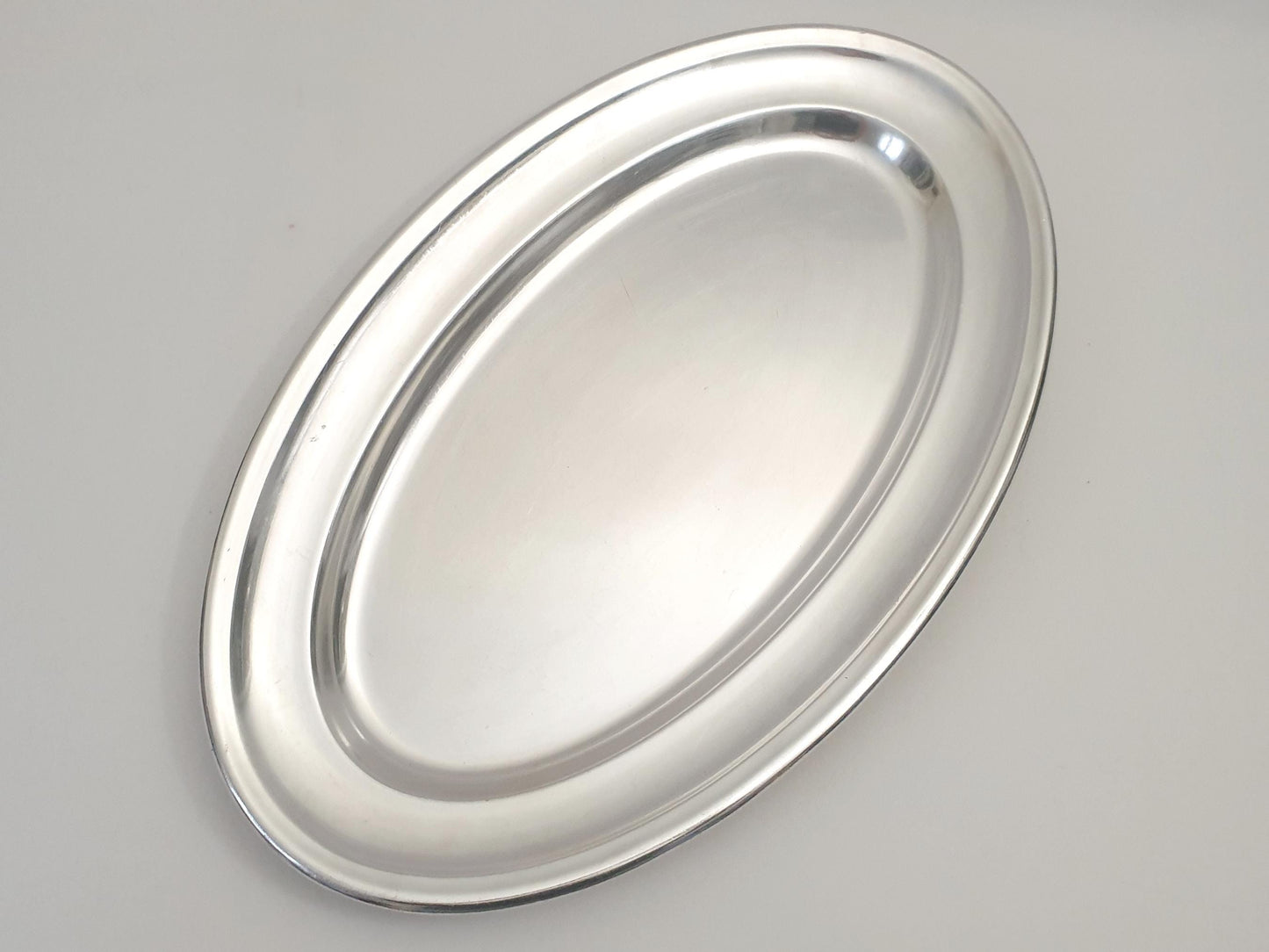 French Large Silver Plated Oval Serving – Large Vintage Oval Silver Plated Platter in Minimalist Style
