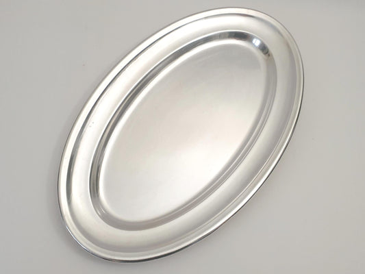 French Large Silver Plated Oval Serving – Large Vintage Oval Silver Plated Platter in Minimalist Style