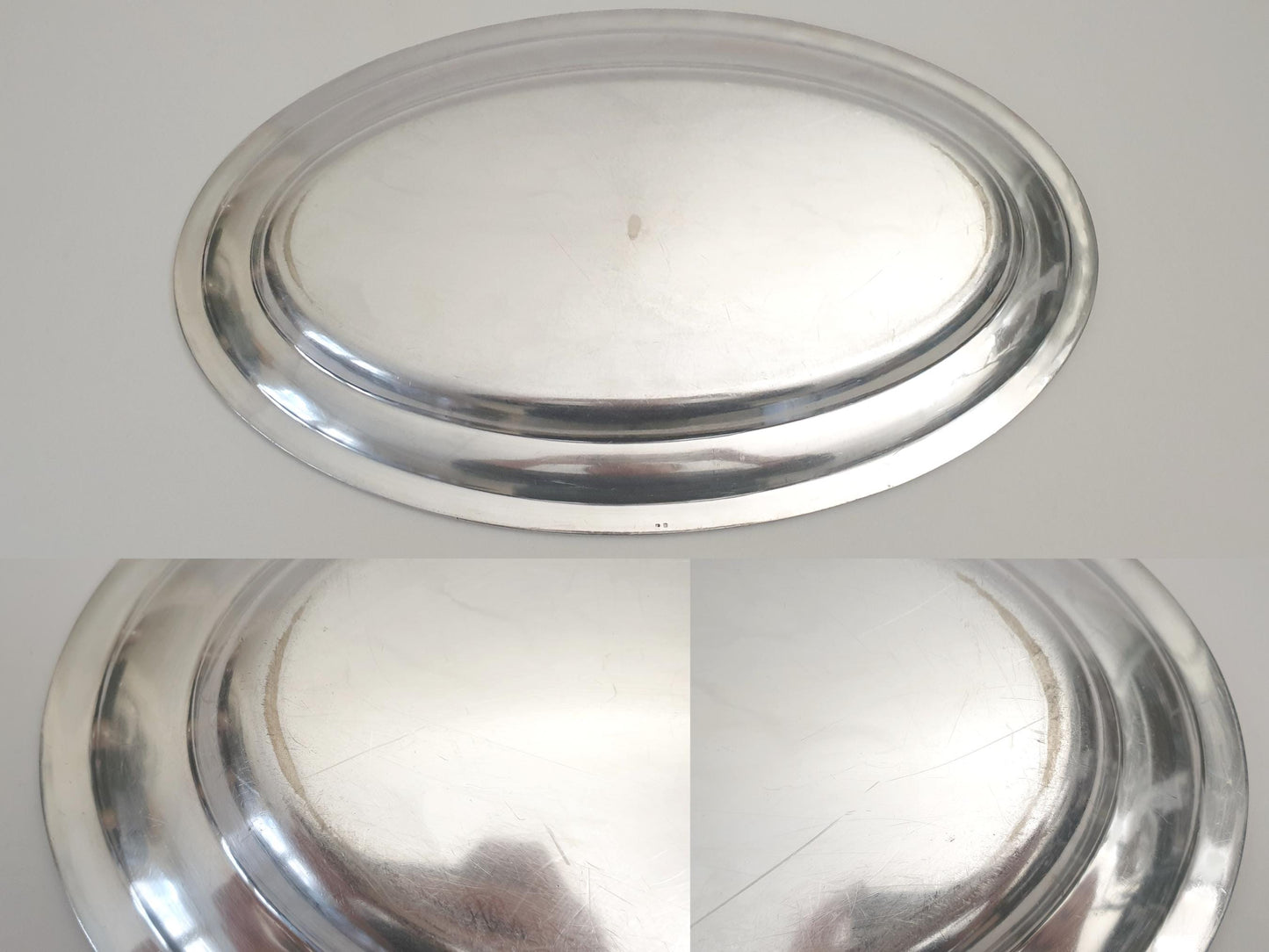 French Large Silver Plated Oval Serving – Large Vintage Oval Silver Plated Platter in Minimalist Style