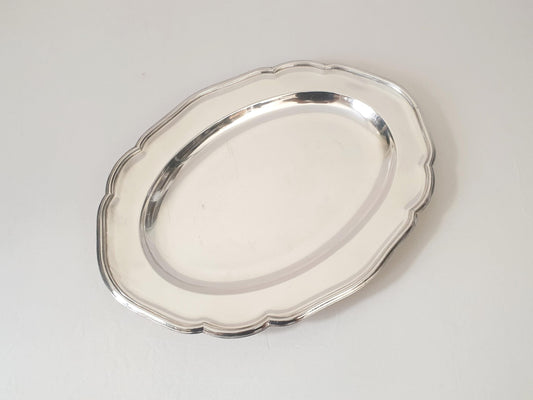 French Vintage Silver Plated Footed Oval Serving Tray – Silver Plated Oval Platter on Four Feet