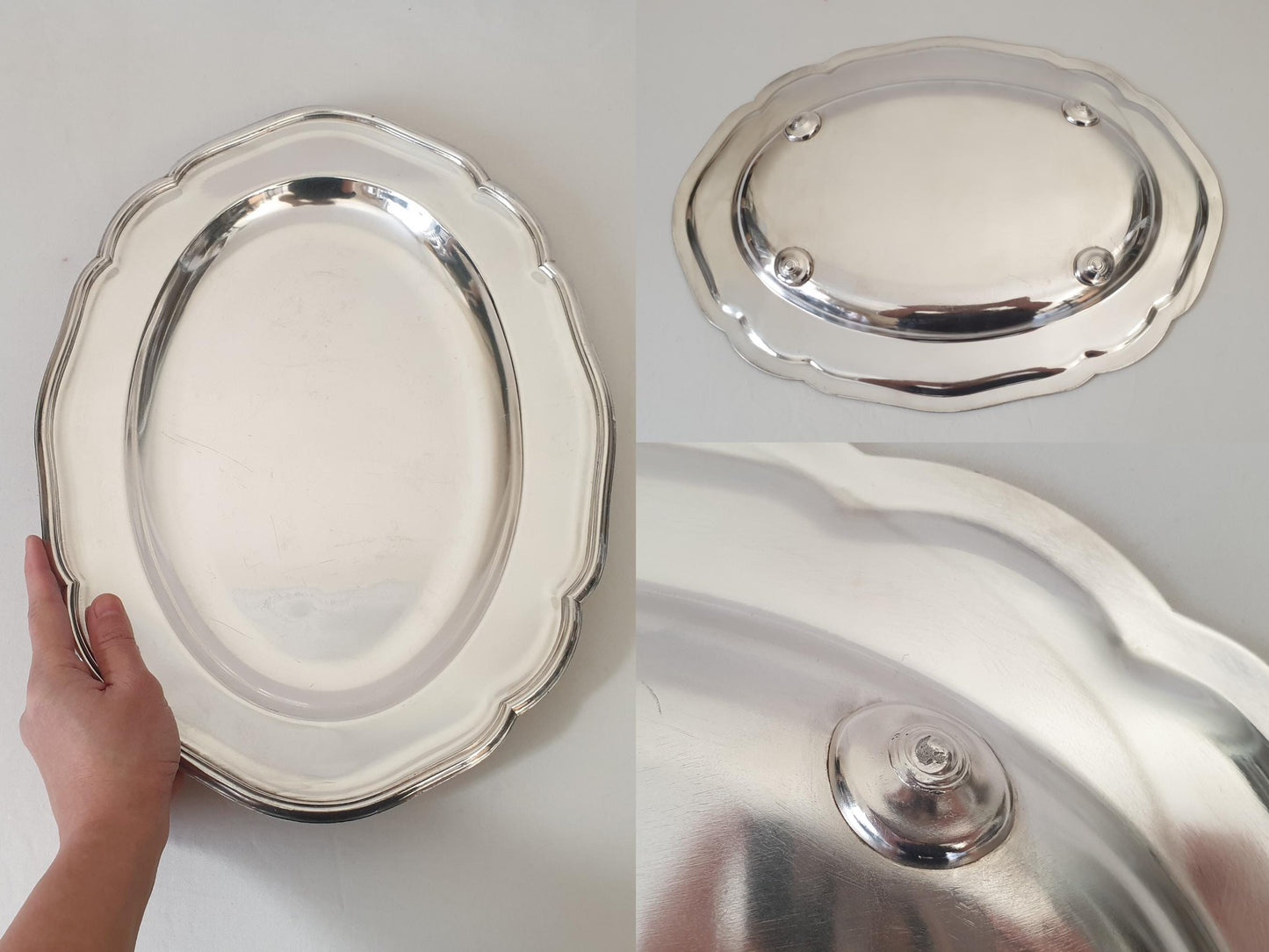 French Vintage Silver Plated Footed Oval Serving Tray – Silver Plated Oval Platter on Four Feet