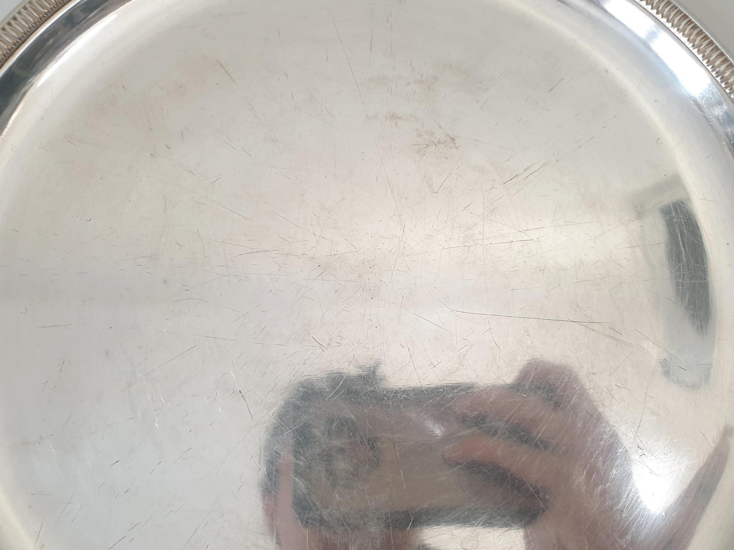 Vintage Silver Plated Circular Footed Serving Tray with Shell Handles – Centerpiece Platter on Four Feet