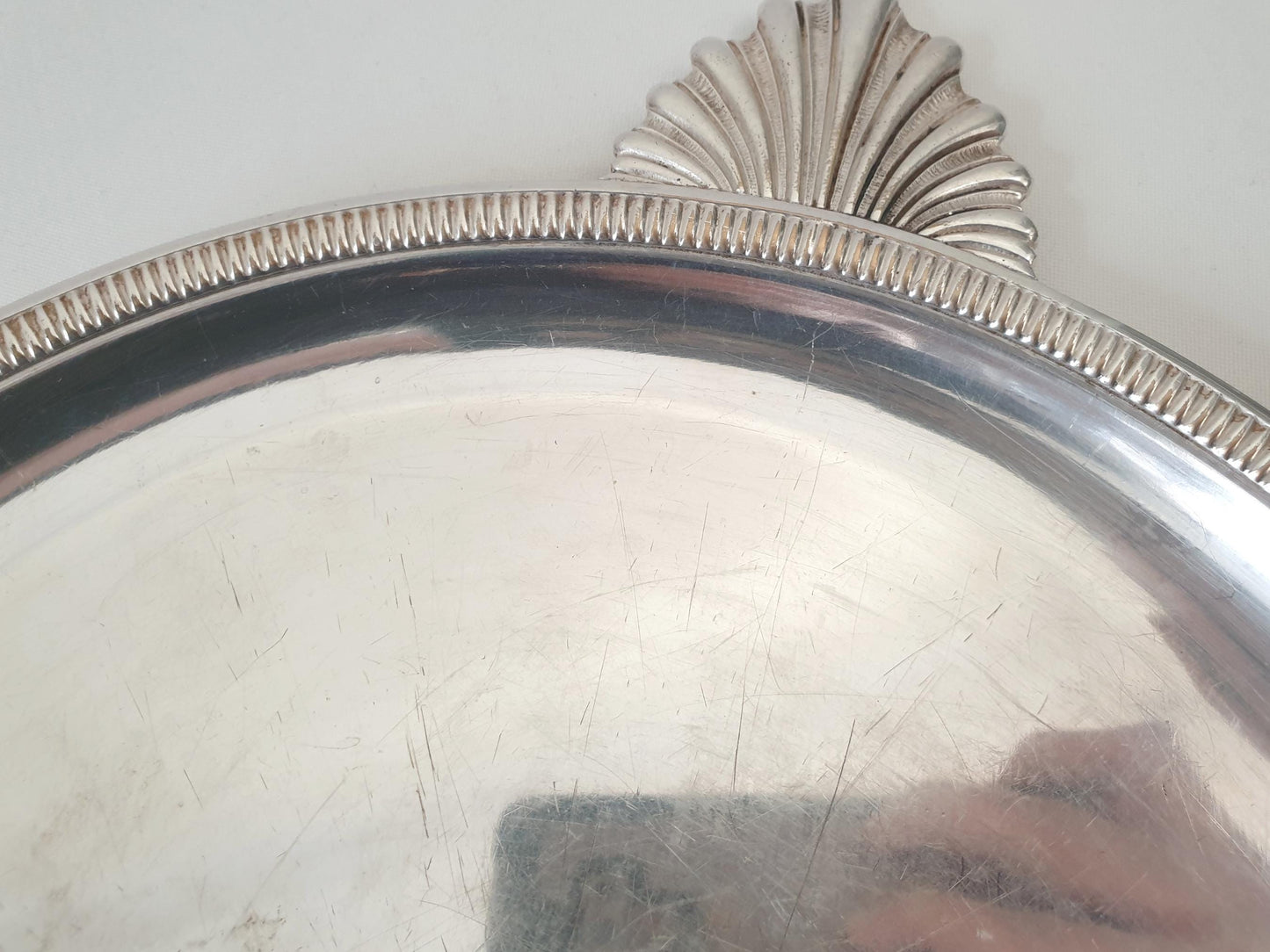 Vintage Silver Plated Circular Footed Serving Tray with Shell Handles – Centerpiece Platter on Four Feet