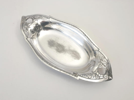 French Vintage Art Nouveau Silver-Plated Bread Basket – Decorative Oval Centerpiece Tray