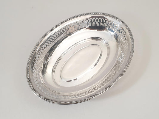 Vintage Silver Plated Bread Basket – Pierced Oval Centerpiece Tray with Beaded Rim