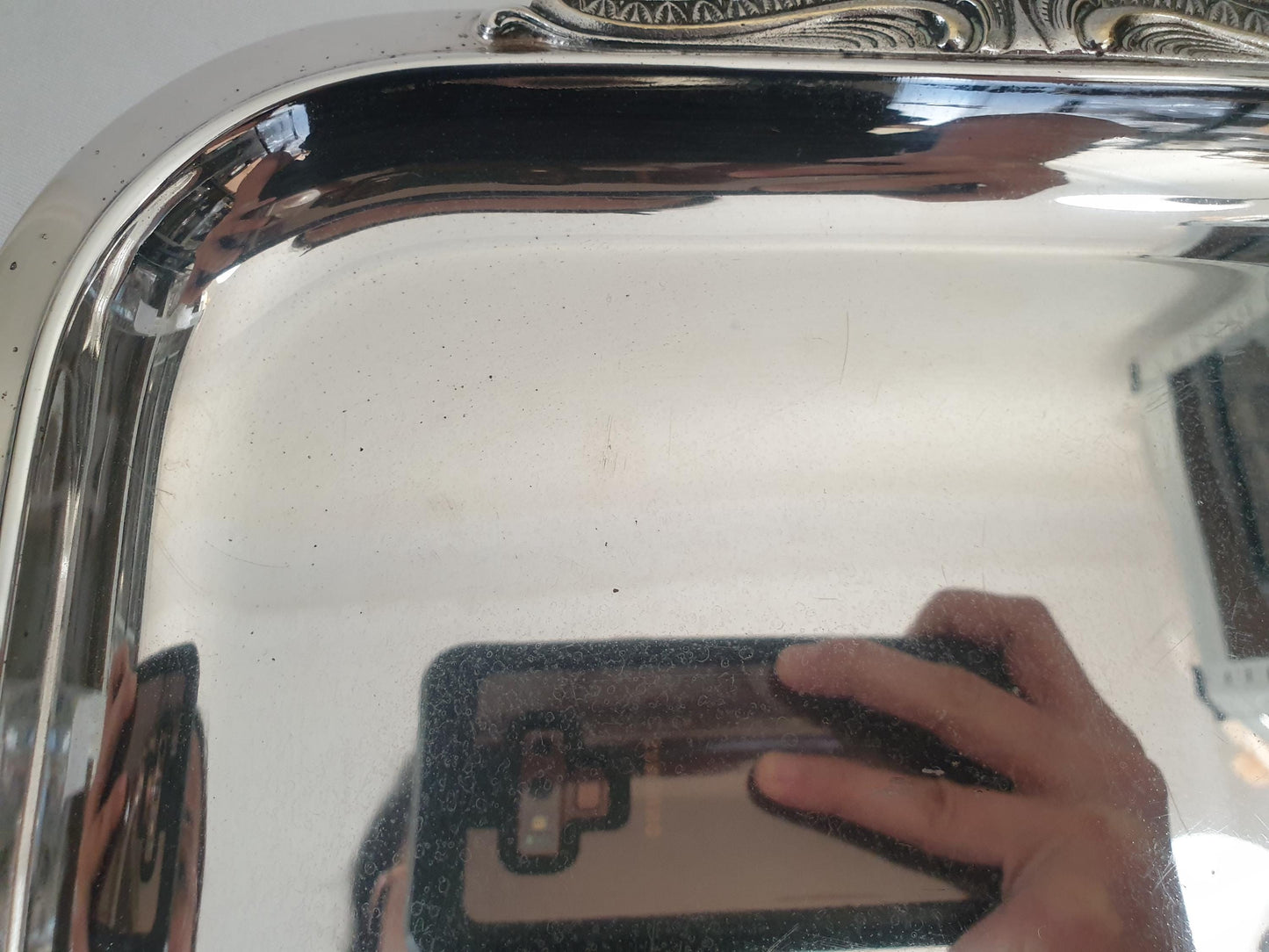 French Vintage Large Silver Plated Rectangular Serving Tray with Handles in Louis XVI Revival Style