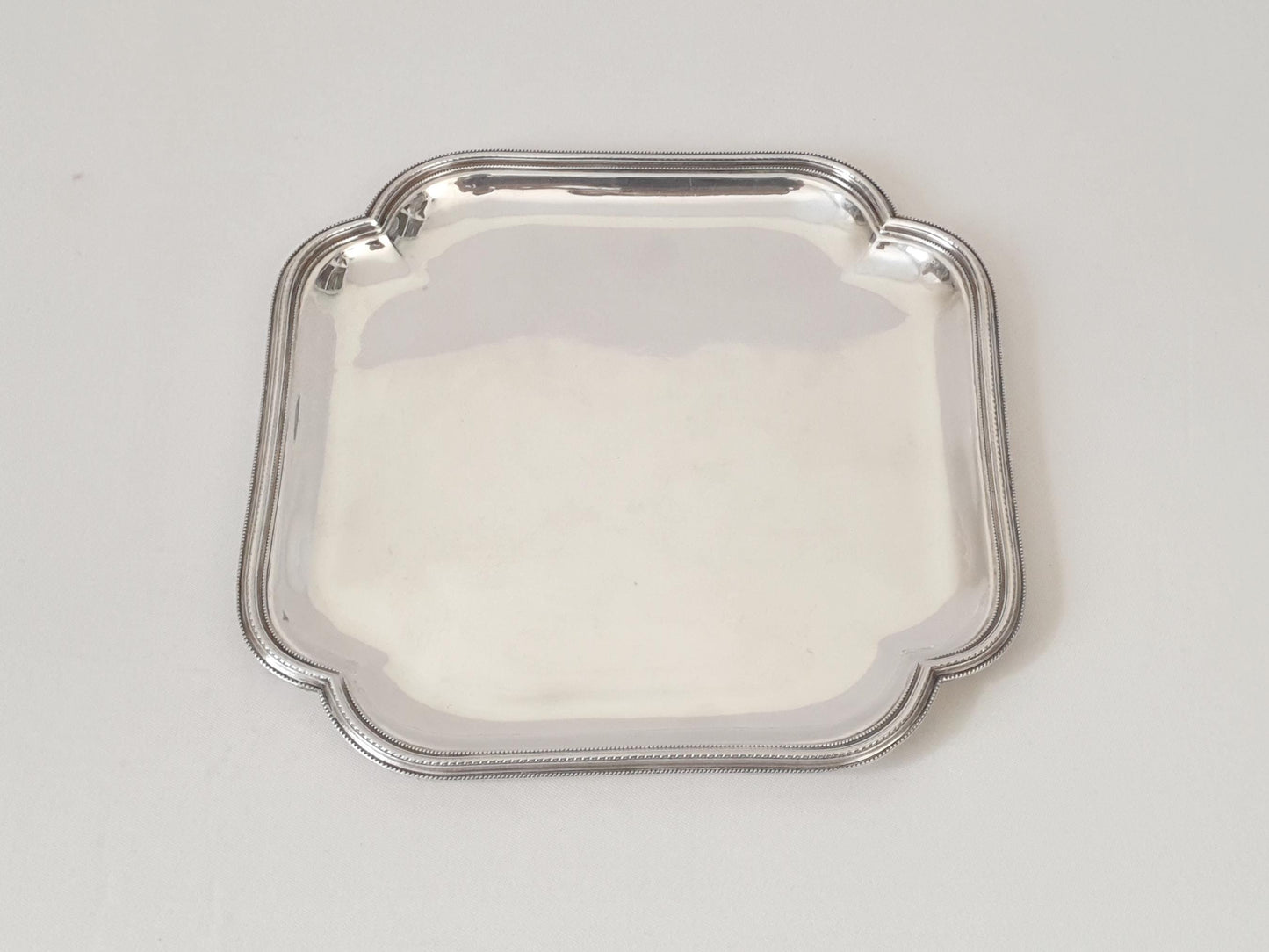 Vintage Small Silver Plated Square Trinket Tray with Beaded Edge – Pen or Jewelry Display Tray