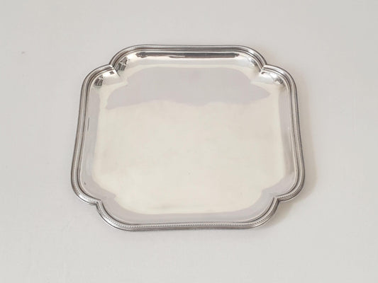 Vintage Small Silver Plated Square Trinket Tray with Beaded Edge – Pen or Jewelry Display Tray