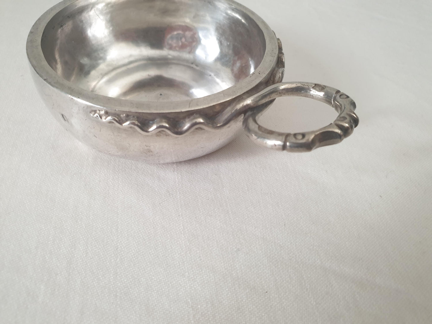 Antique 19th Century French Provincial 800 Silver Wine Taster (Tastevin) with Serpent Handle
