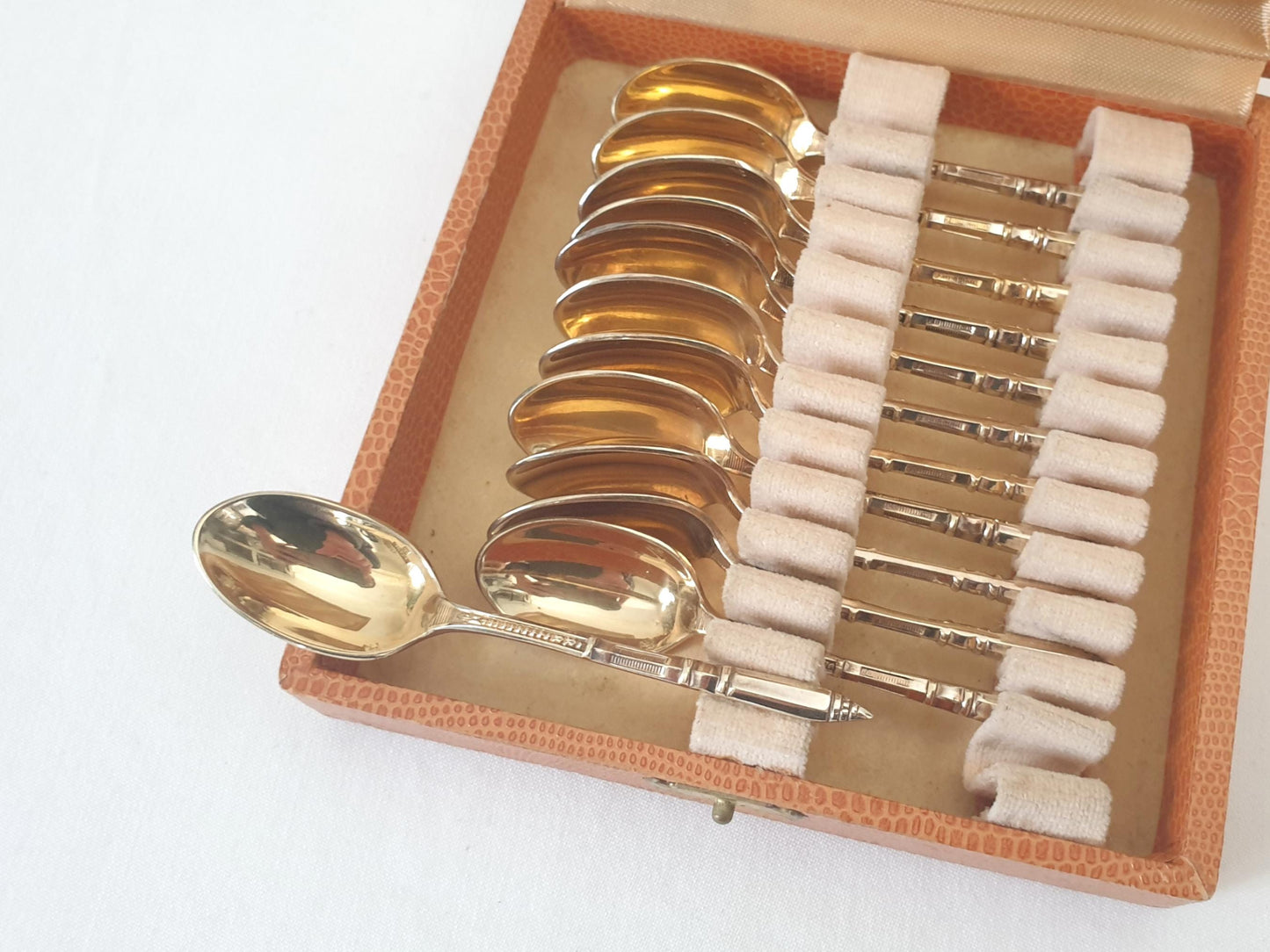 ERCUIS Set of 12 Gold Plated Metal Espresso / Moka Spoons - 12 Demitasse Spoons with Empire Russian-style Handles