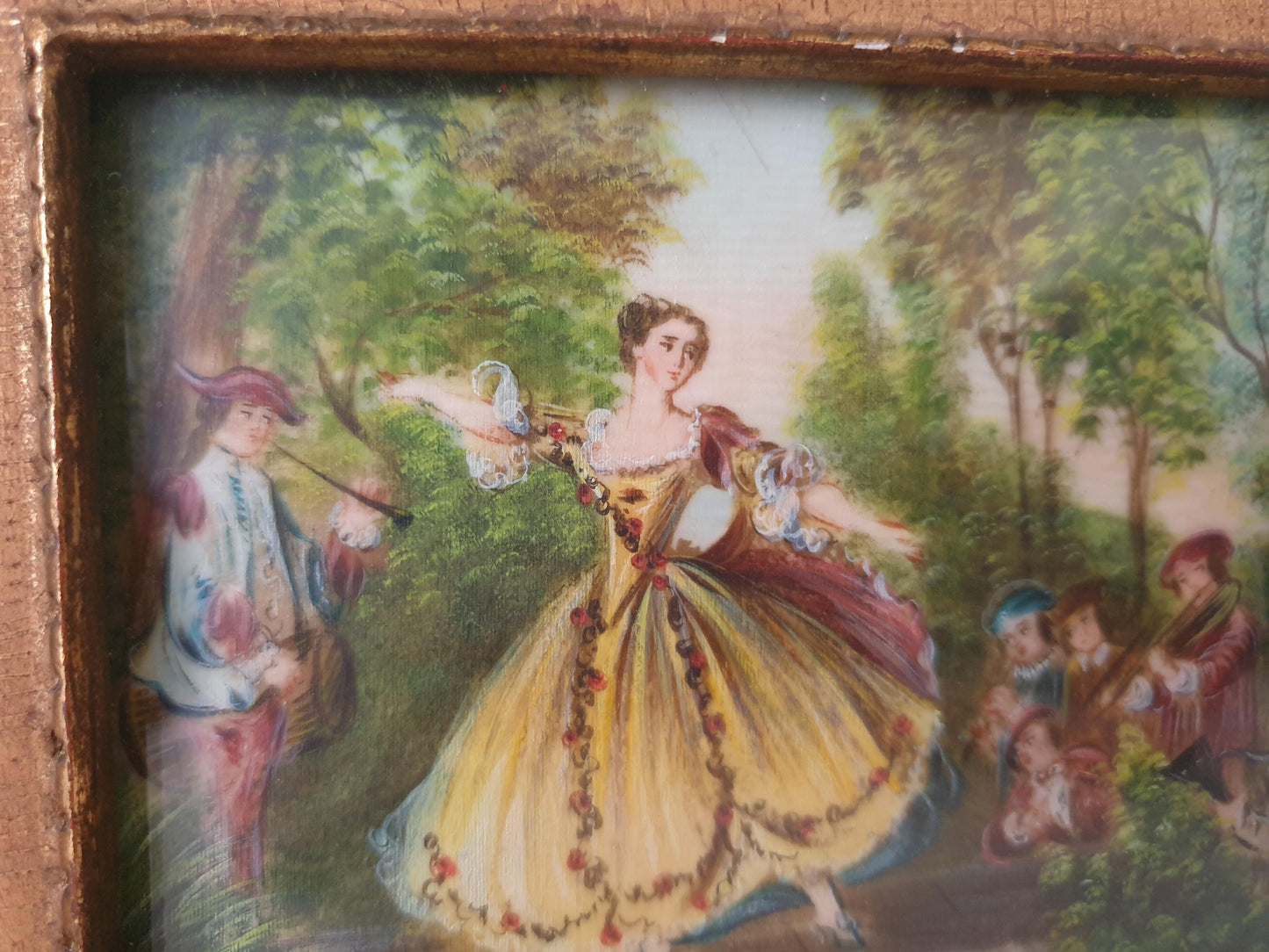 Vintage Hand Painted Miniature “Mademoiselle de Camargo” After Nicolas Lancret in Gilded Wood Frame