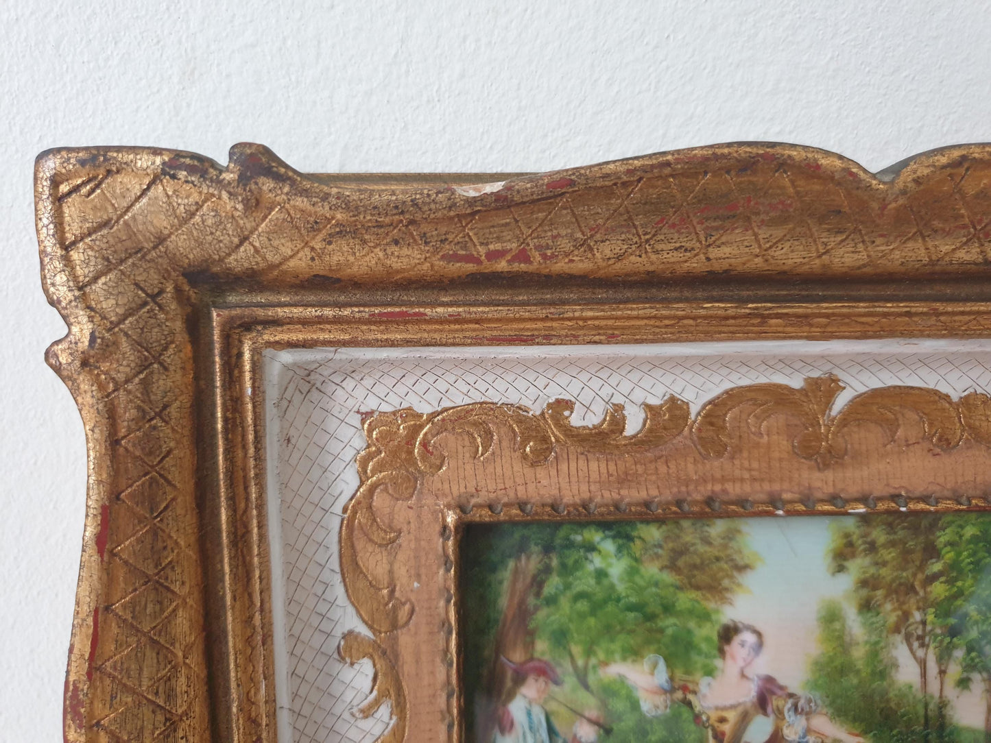 Vintage Hand Painted Miniature “Mademoiselle de Camargo” After Nicolas Lancret in Gilded Wood Frame