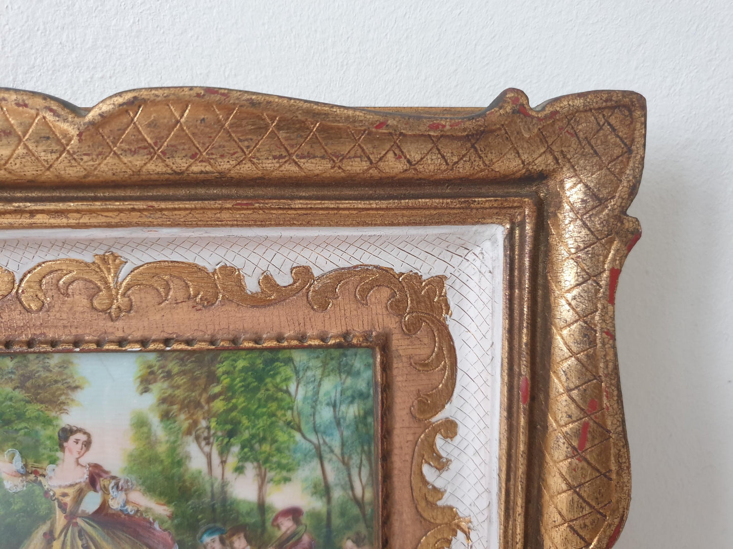 Vintage Hand Painted Miniature “Mademoiselle de Camargo” After Nicolas Lancret in Gilded Wood Frame