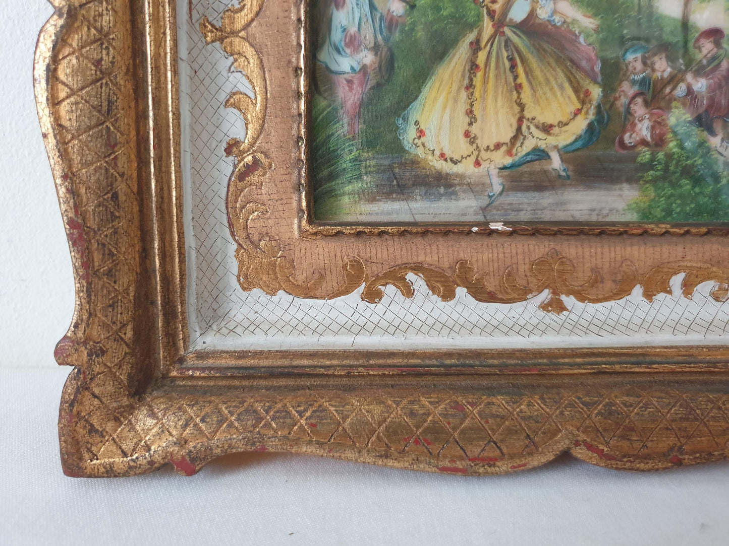 Vintage Hand Painted Miniature “Mademoiselle de Camargo” After Nicolas Lancret in Gilded Wood Frame