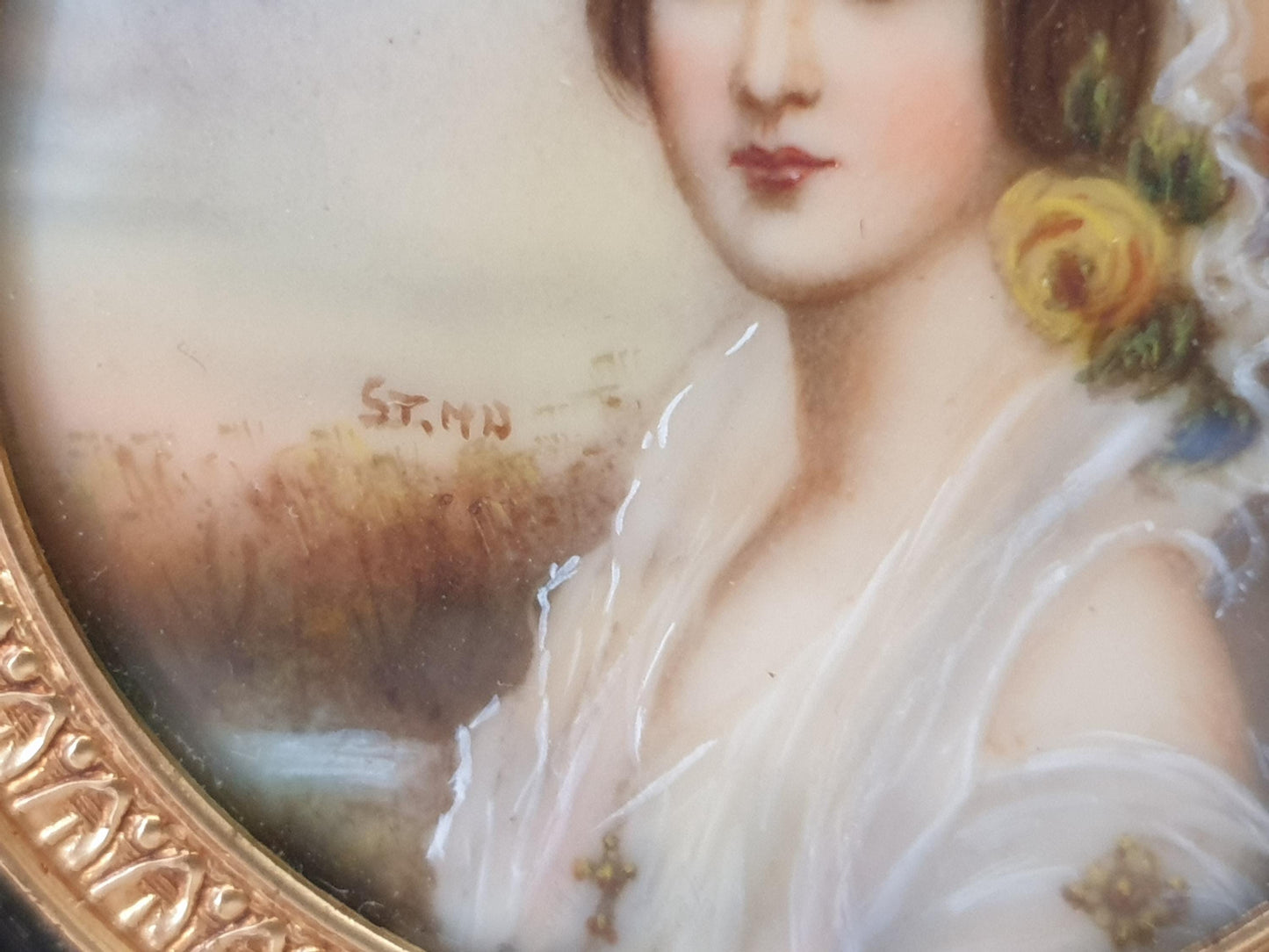 Vintage Hand Painted Miniature Portrait of a Beautiful Young Woman