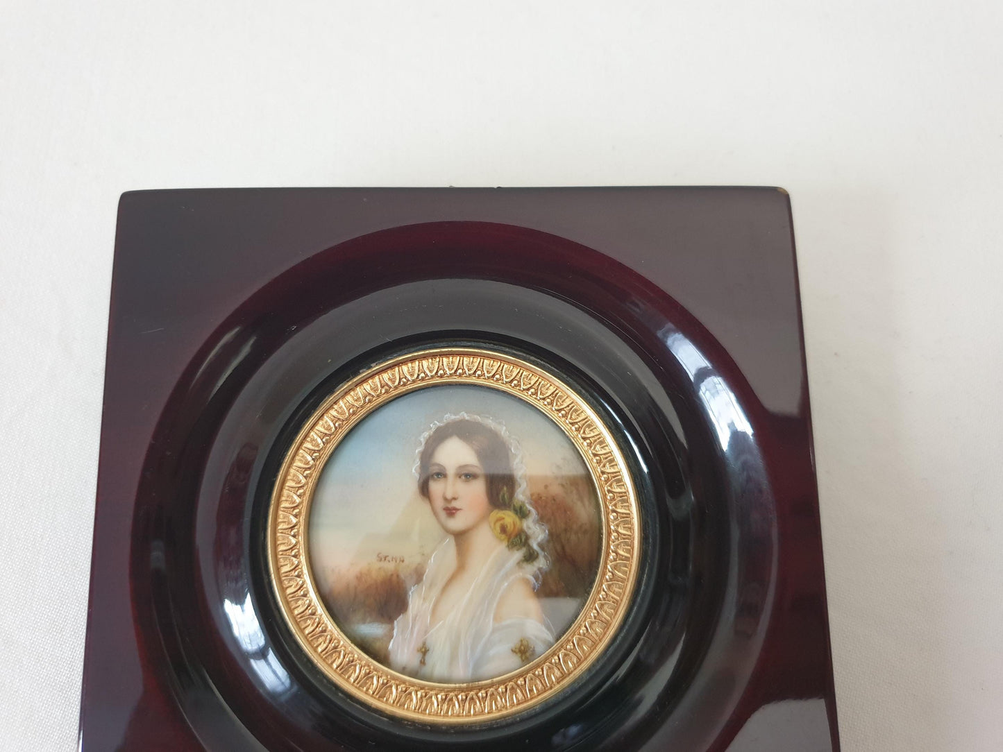 Vintage Hand Painted Miniature Portrait of a Beautiful Young Woman