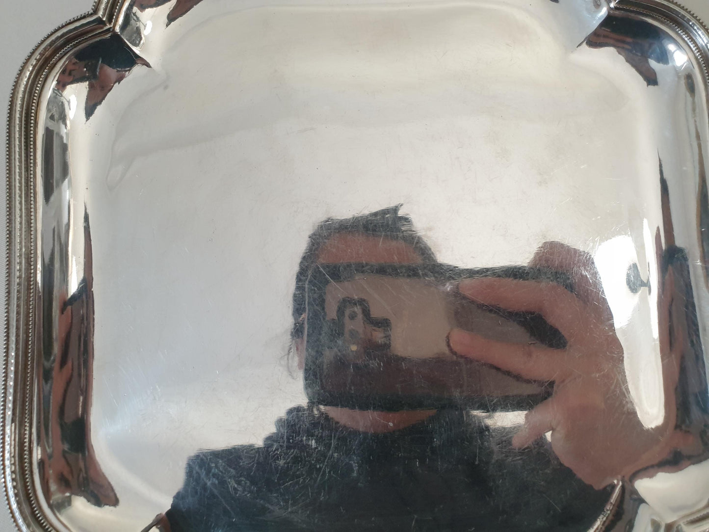 Vintage Small Silver Plated Square Trinket Tray with Beaded Edge – Pen or Jewelry Display Tray