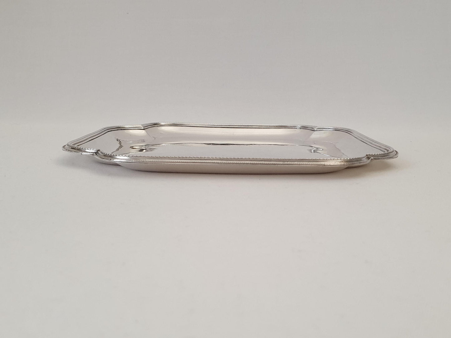 Vintage Small Silver Plated Square Trinket Tray with Beaded Edge – Pen or Jewelry Display Tray