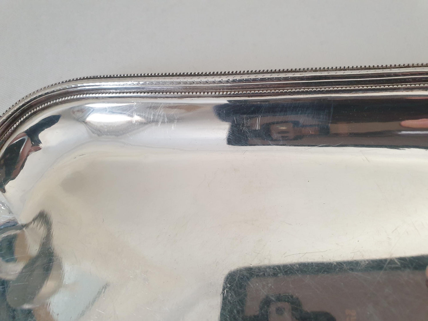 Vintage Small Silver Plated Square Trinket Tray with Beaded Edge – Pen or Jewelry Display Tray