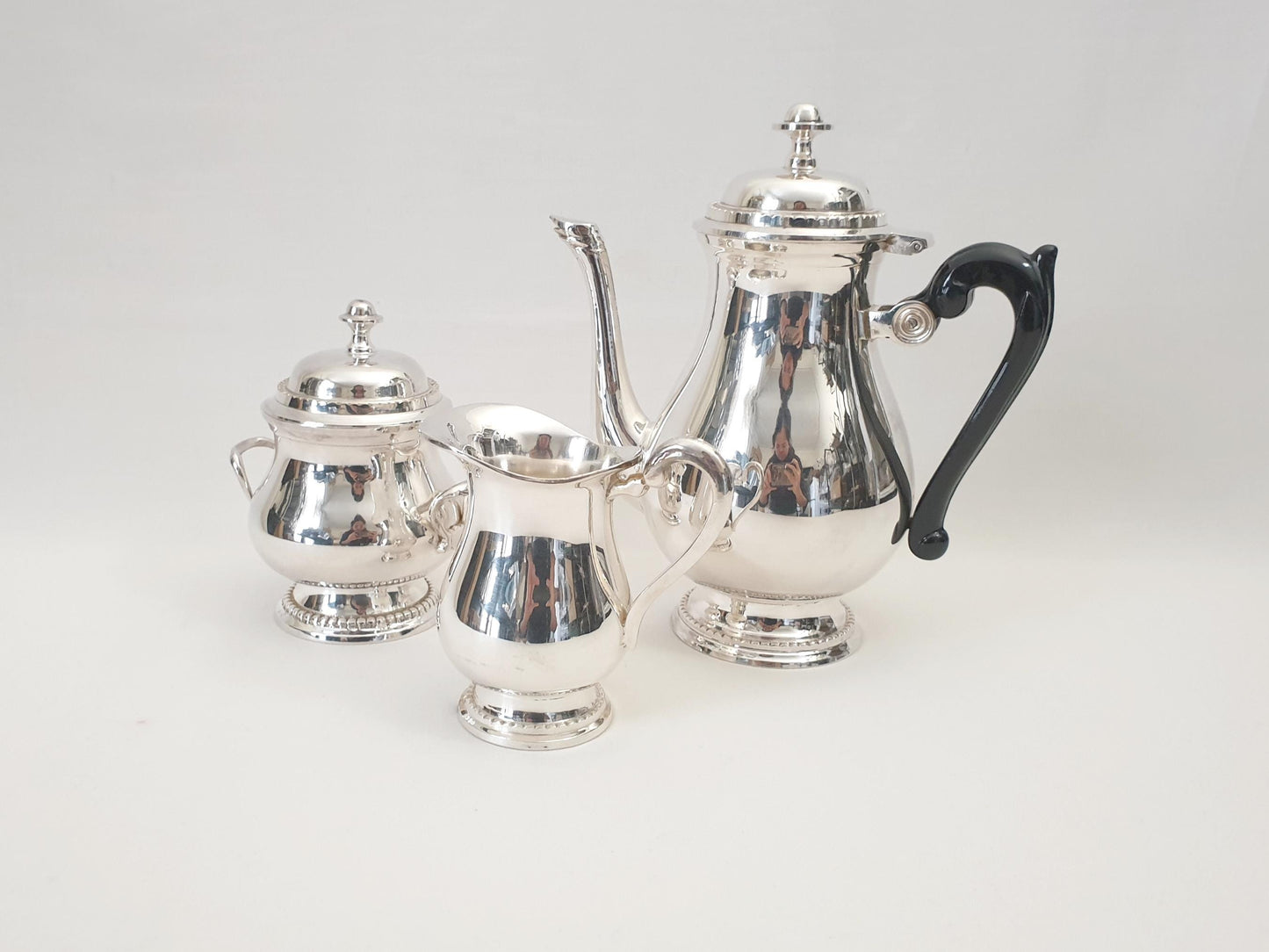 Vintage French Silver Plated Coffee Service Set with Beaded Details by GELB