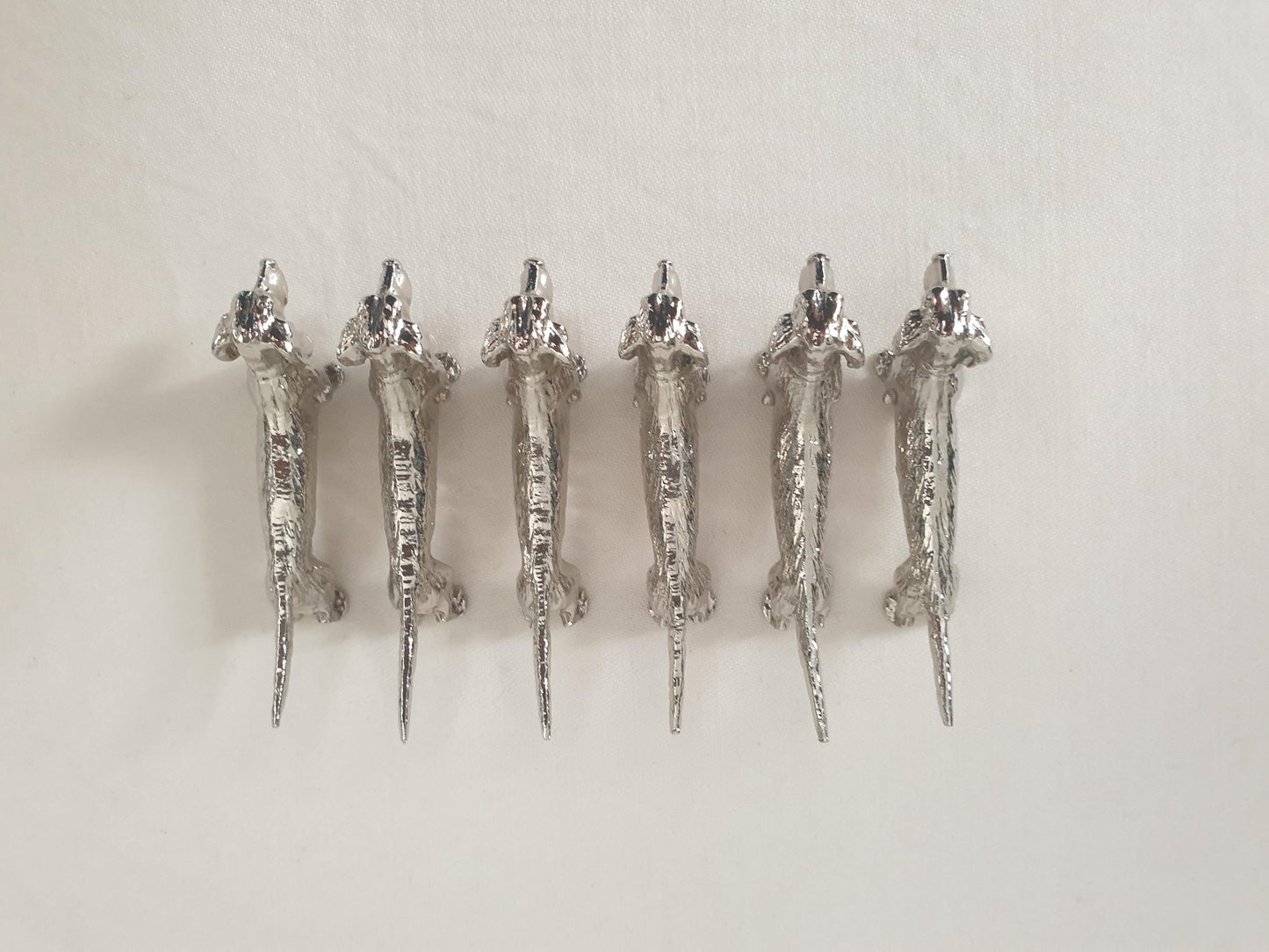 Set of 6 Vintage Silver Plated Dachshund (Teckel) Knife Rests in Nice Blue Box