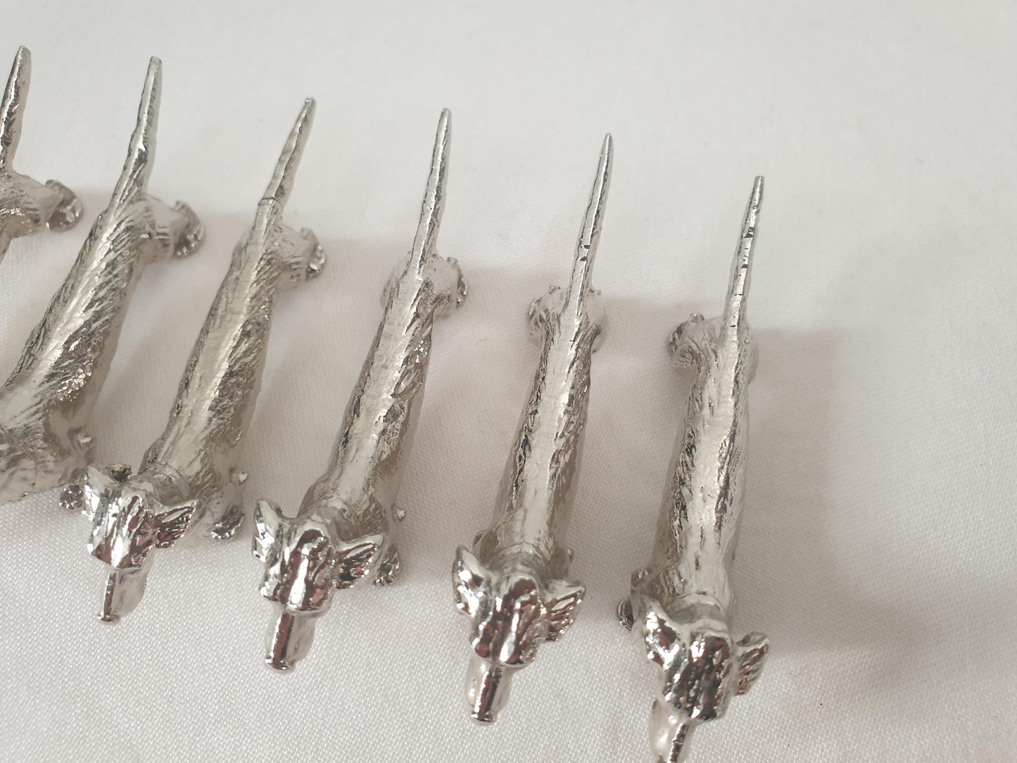 Set of 6 Vintage Silver Plated Dachshund (Teckel) Knife Rests in Nice Blue Box