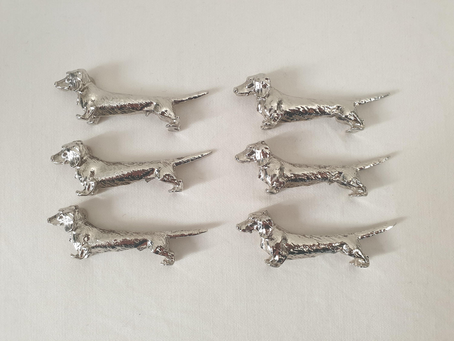 Set of 6 Vintage Silver Plated Dachshund (Teckel) Knife Rests in Nice Blue Box