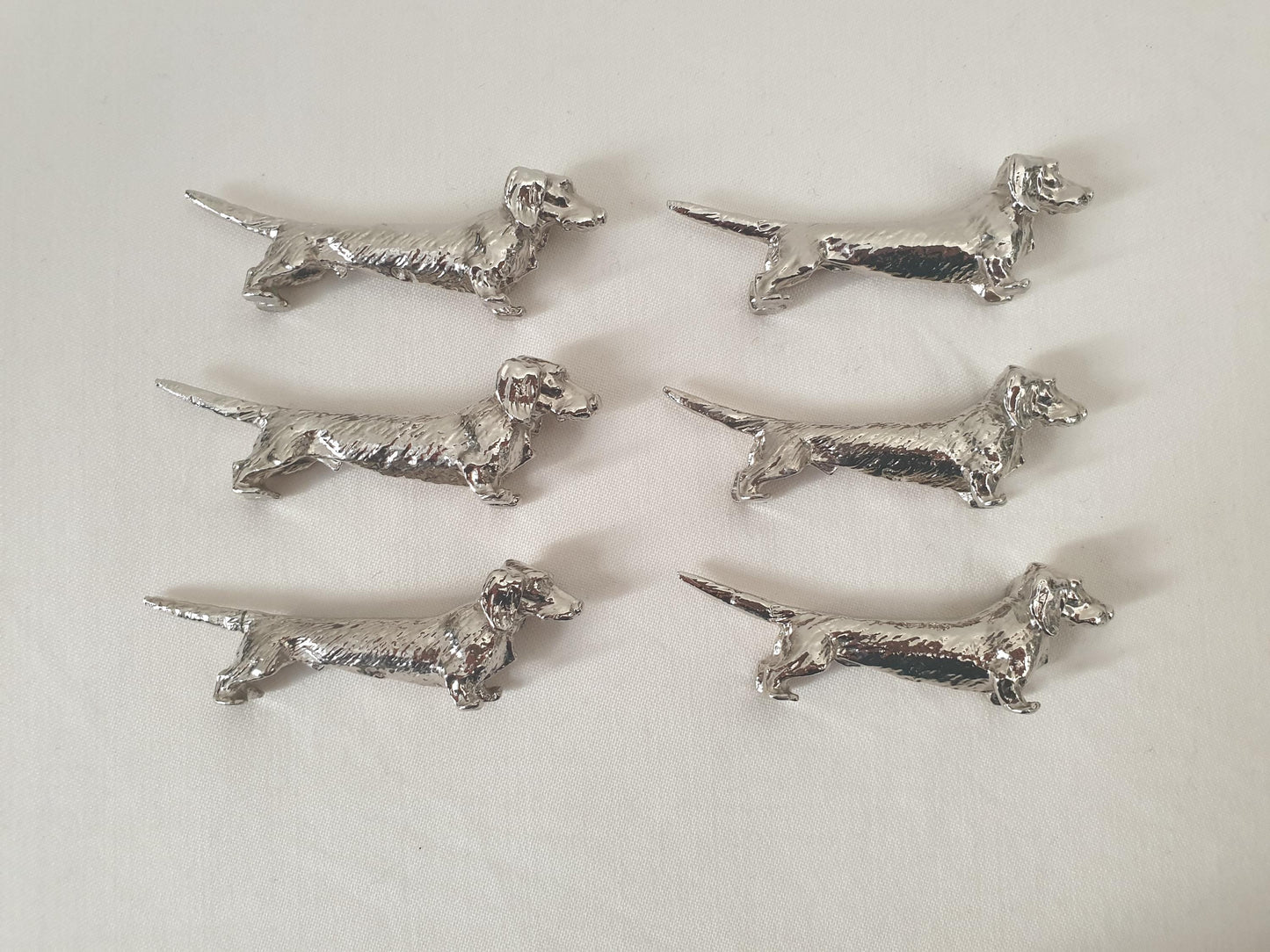 Set of 6 Vintage Silver Plated Dachshund (Teckel) Knife Rests in Nice Blue Box