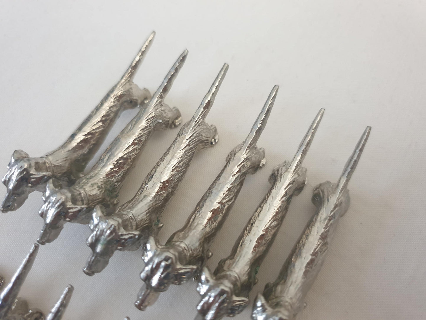 Set of 12 Vintage Silver Plated Dachshund (Teckel) Knife Rests in Blue Box