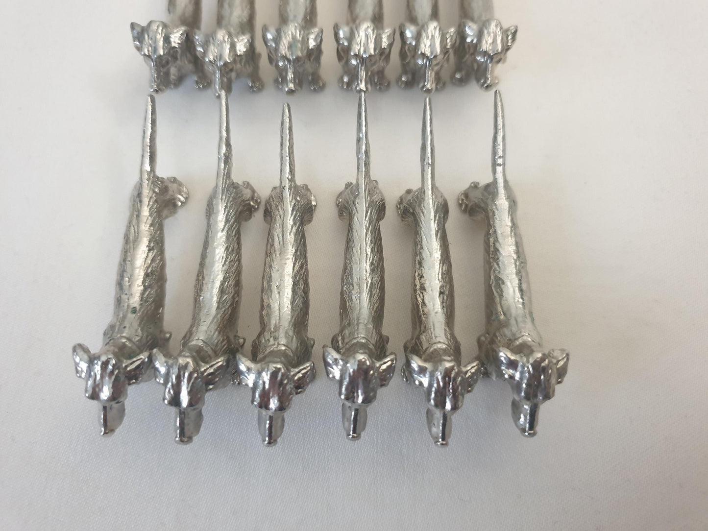 Set of 12 Vintage Silver Plated Dachshund (Teckel) Knife Rests in Blue Box