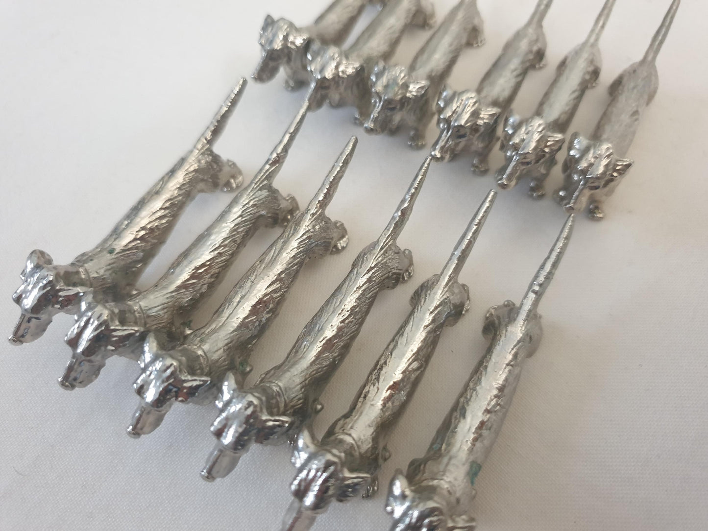 Set of 12 Vintage Silver Plated Dachshund (Teckel) Knife Rests in Blue Box