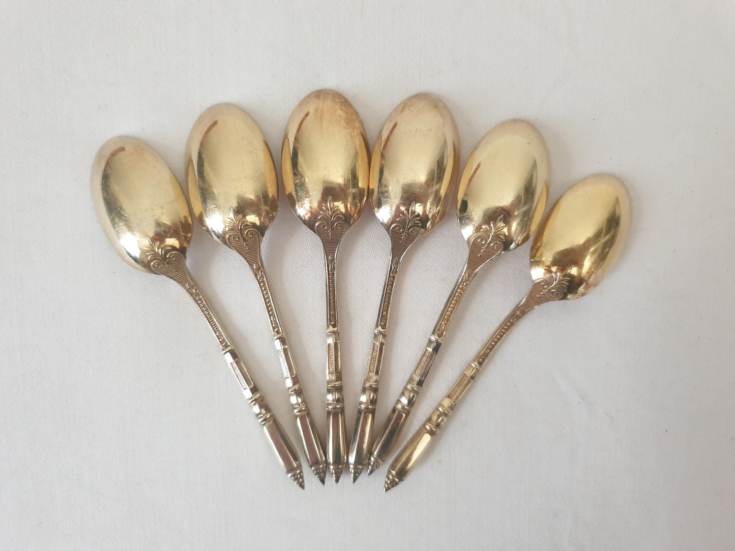 ERCUIS Set of 12 Gold Plated Metal Espresso / Moka Spoons - 12 Demitasse Spoons with Empire Russian-style Handles