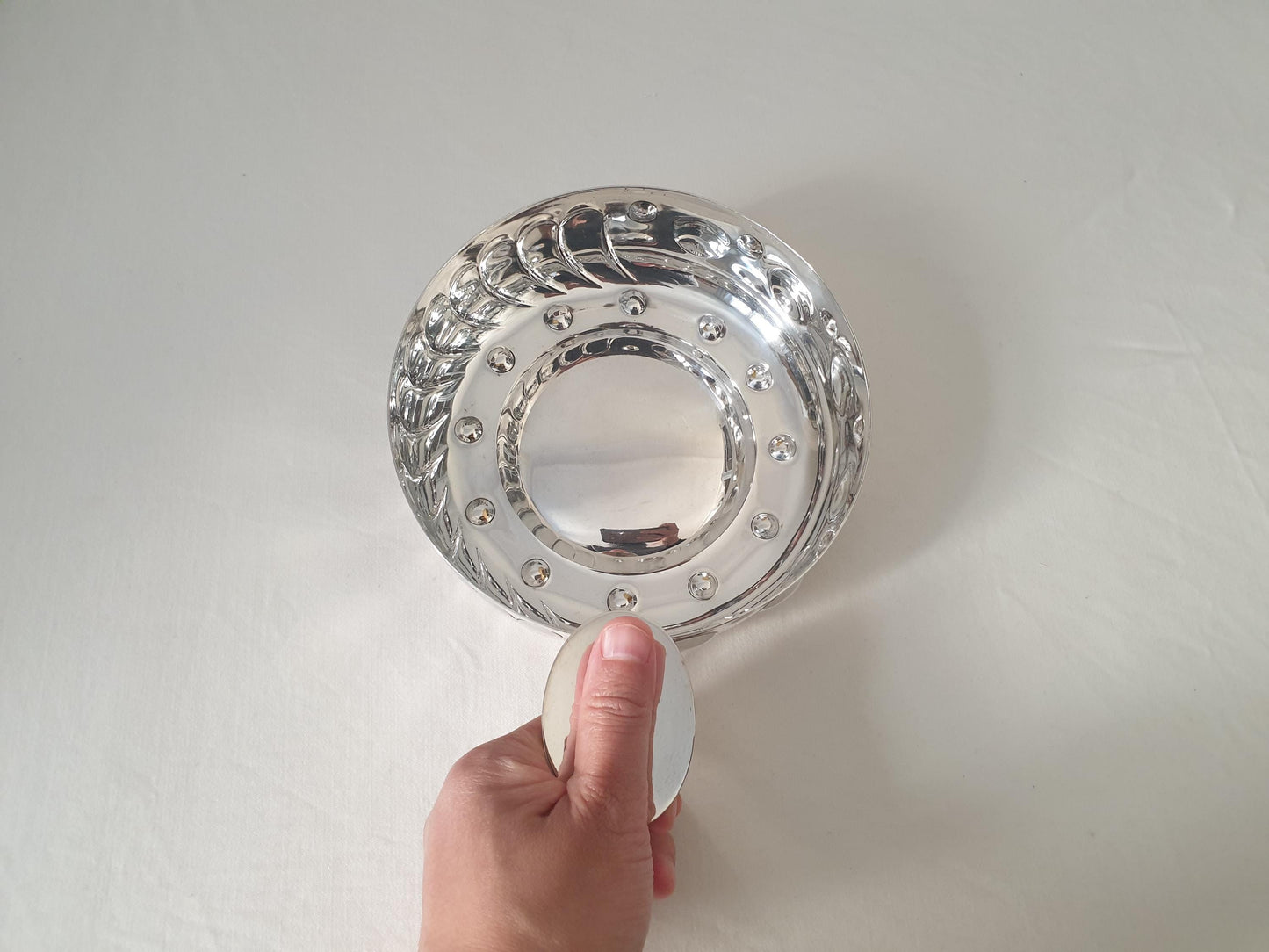 French Vintage Silver Plated Medium Bowl with Handles in Wine Taster Design