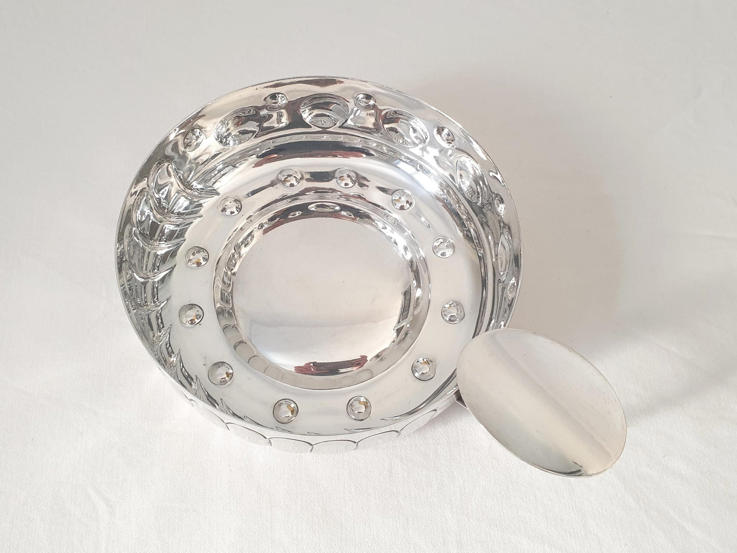 French Vintage Silver Plated Medium Bowl with Handles in Wine Taster Design