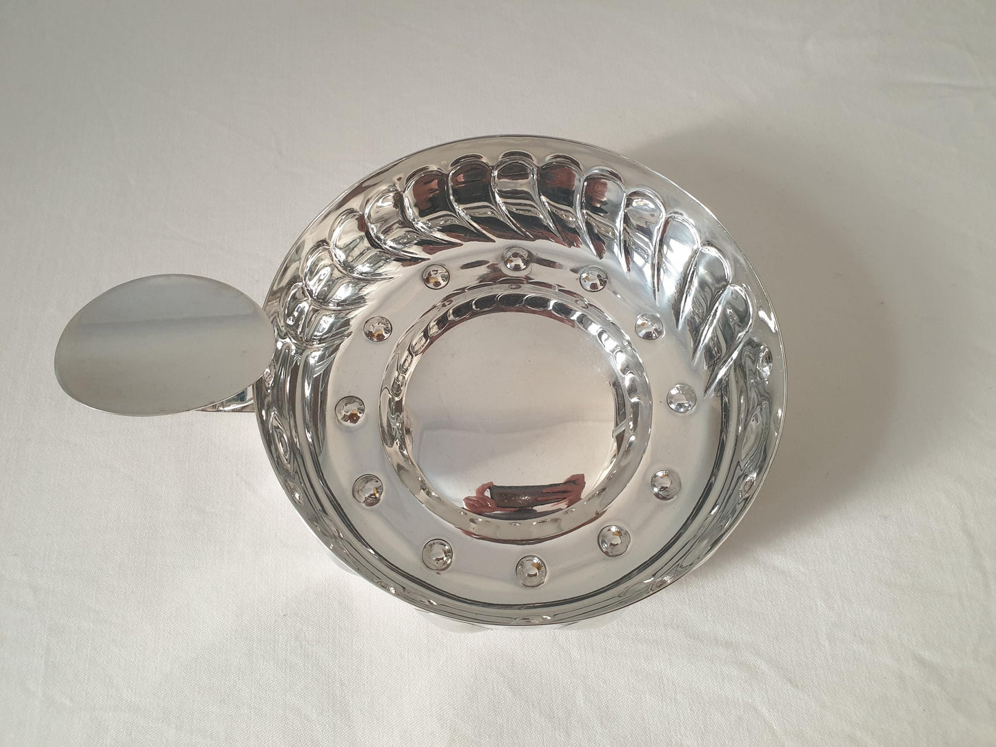 French Vintage Silver Plated Medium Bowl with Handles in Wine Taster Design