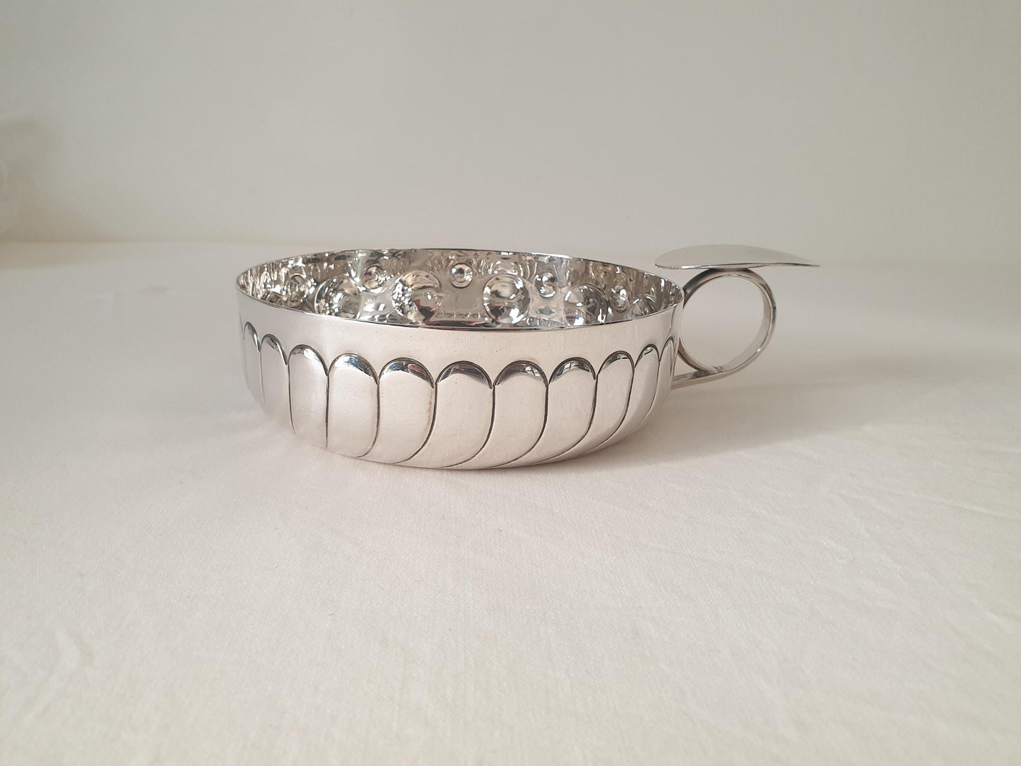 French Vintage Silver Plated Medium Bowl with Handles in Wine Taster Design