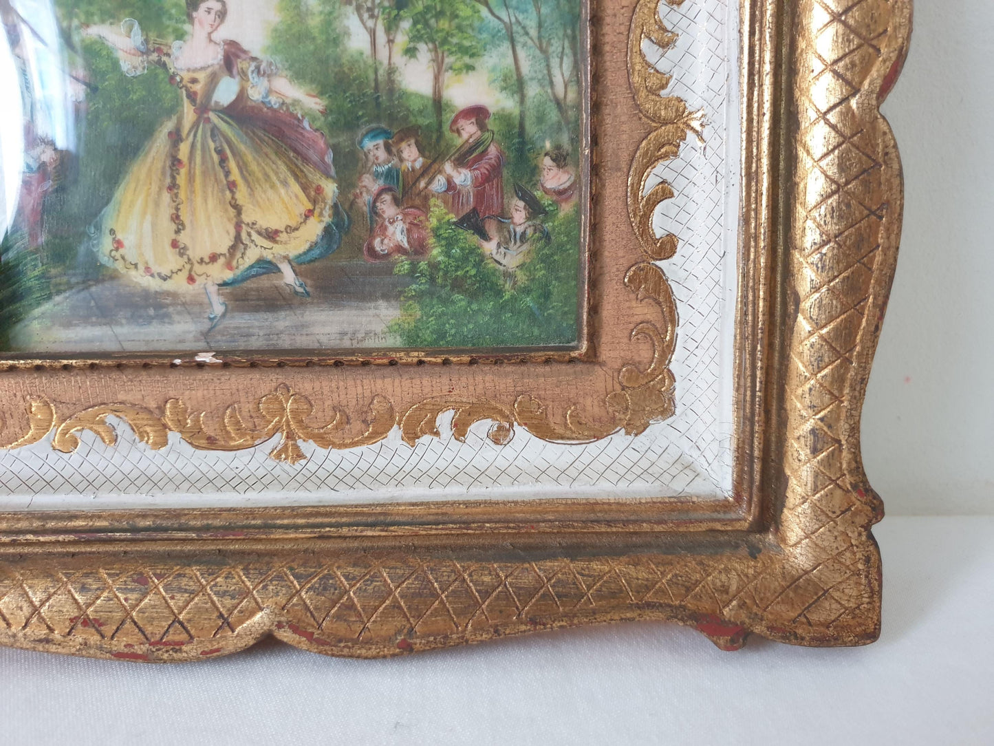 Vintage Hand Painted Miniature “Mademoiselle de Camargo” After Nicolas Lancret in Gilded Wood Frame