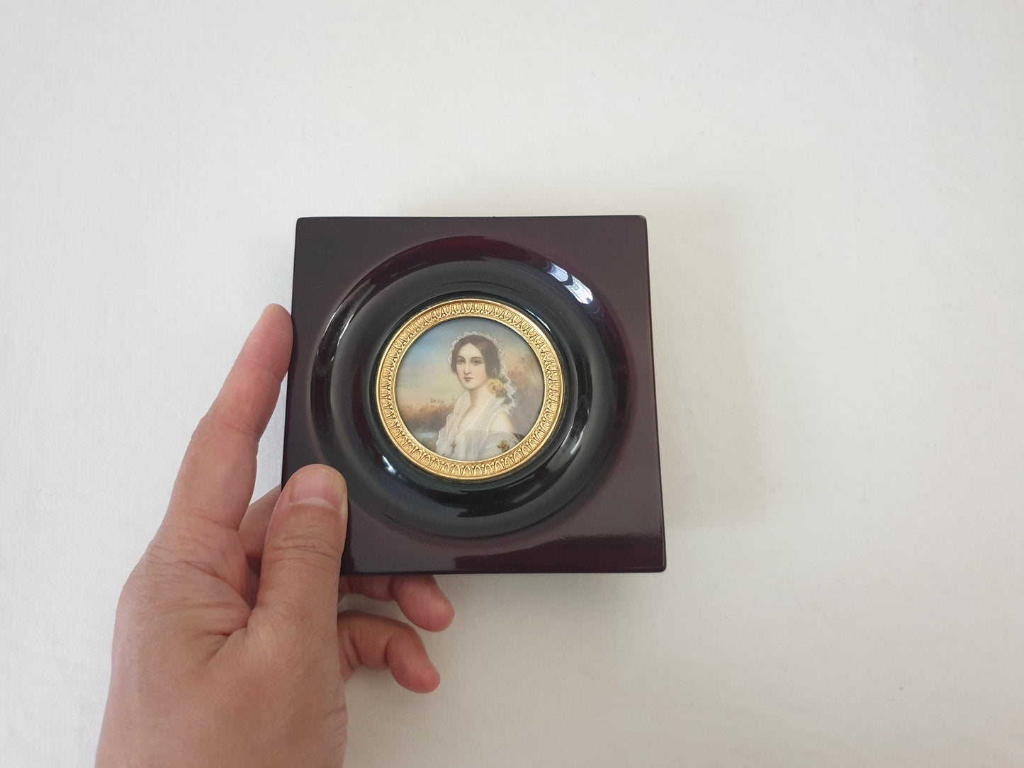 Vintage Hand Painted Miniature Portrait of a Beautiful Young Woman
