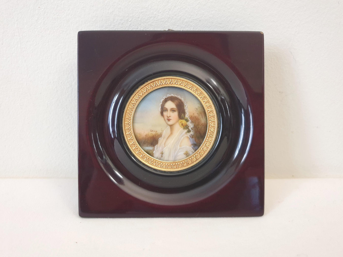 Vintage Hand Painted Miniature Portrait of a Beautiful Young Woman
